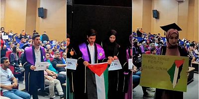 Öğrenciler mezuniyet töreninde Gazze'deki soykırımı unutmadı